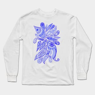 Abstract Zentangle Swirls Design (dark blue on white) Long Sleeve T-Shirt